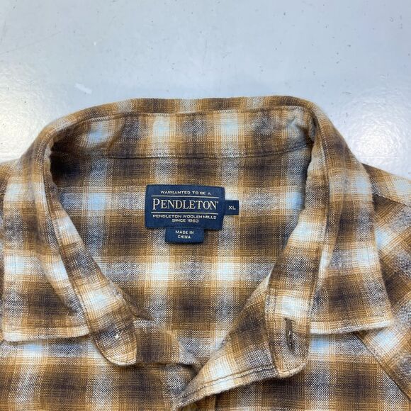 PENDLETON WOOLEN MILLS COWBOY WESTERN SNAP UP FLANNEL SHIRT Mens XL Plaid Brown - Picture 3 of 6